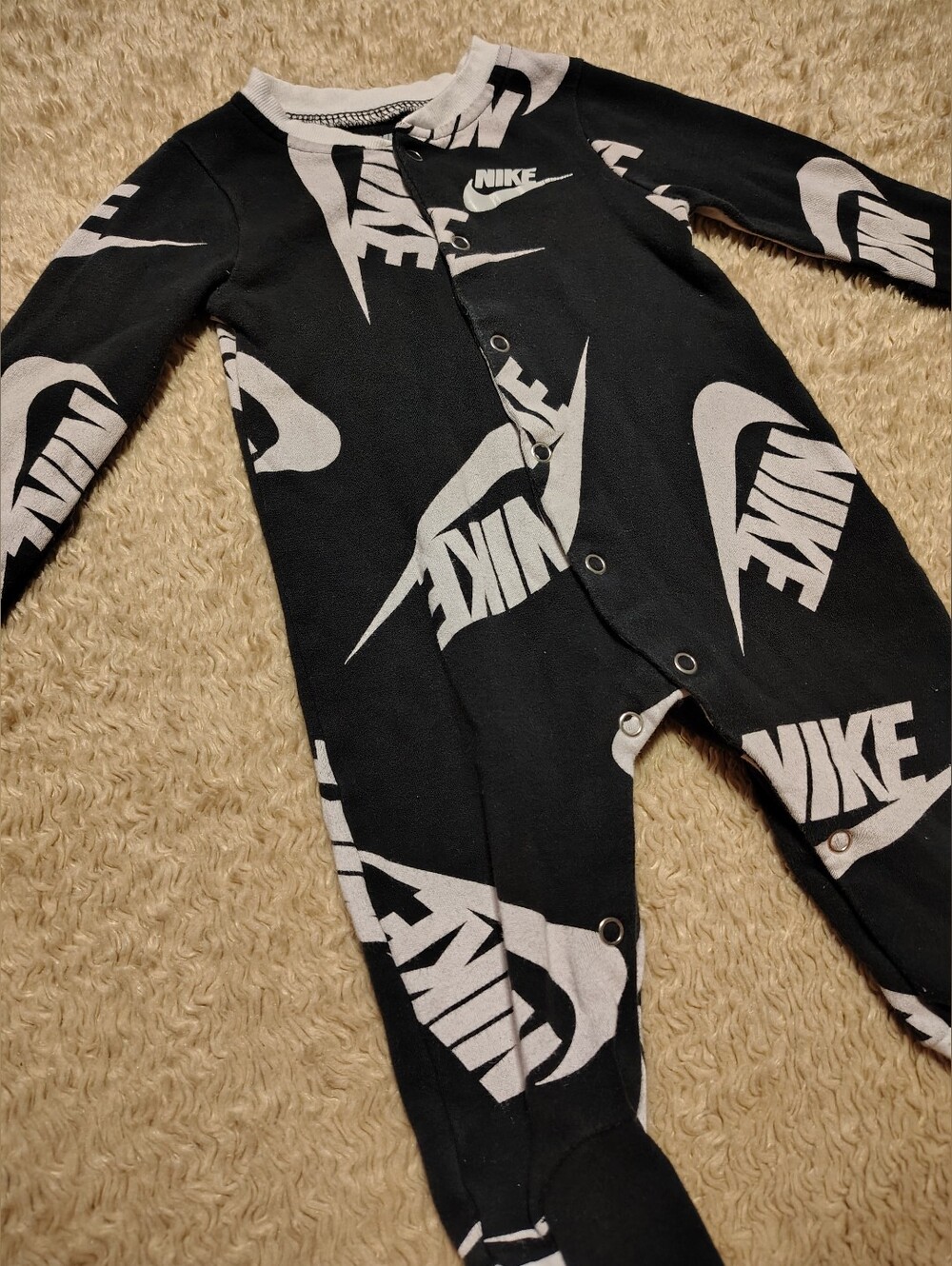 Nike Swoosh Baby Footed Sleeper Pajamas Black White 100% Cotton Size 3 Month